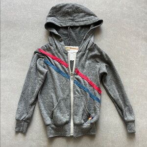 Aviator Nation Gray Kids Hoodie with Red and Blue Stripes